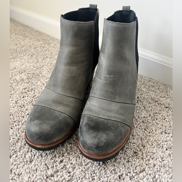 Sorel Lea Wedge Booties Gray Leather Size 8 - Picture 1 of 6